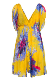 Current Boutique-Diane von Furstenberg - Yellow Floral Print Pleated Dress Sz 10