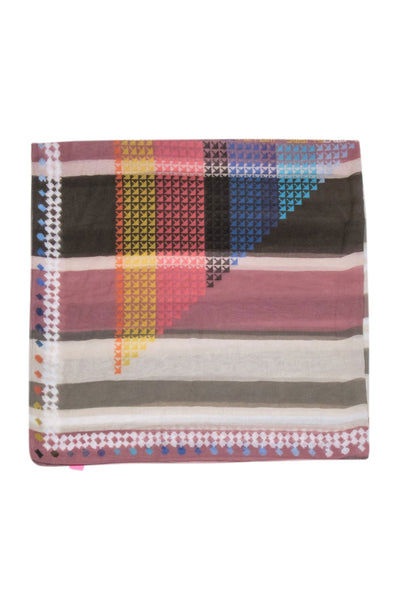 Current Boutique-Dianora Salviati - Beige & Multicolor Print 100% Cotton Scarf