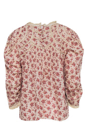 Current Boutique-Doen - Beige w/ Red Floral Print Long Sleeve Top Sz XL