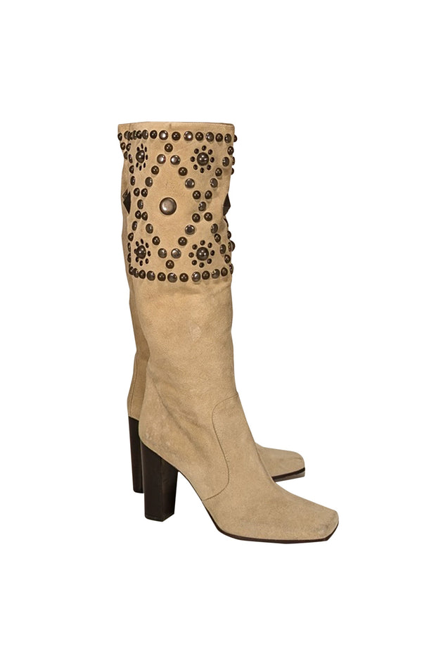 Current Boutique-Dolce & Gabbana - Beige Suede Studded Boots Sz 8