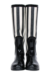 Current Boutique-Dolce & Gabbana - Black & Cream Striped Rain Boots Sz 8