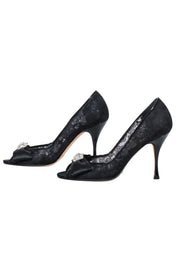 Current Boutique-Dolce & Gabbana - Black Lace Open Peep Toe Pumps w/ Bow Detail 6.5