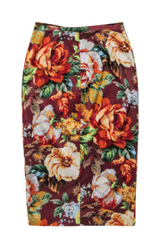 Current Boutique-Dolce & Gabbana - Burgundy Floral Print Skirt Sz 2