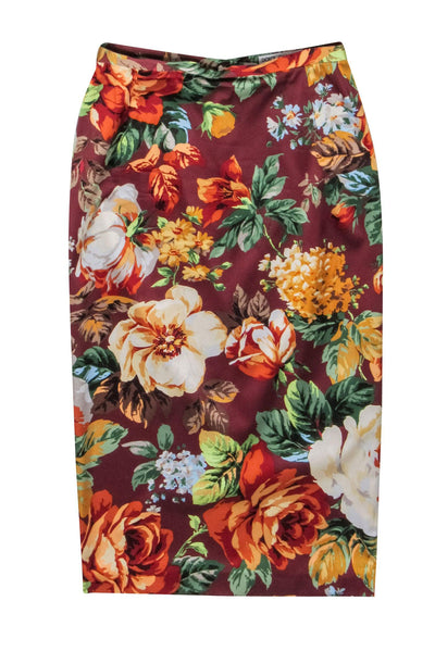 Current Boutique-Dolce & Gabbana - Burgundy Floral Print Skirt Sz 2