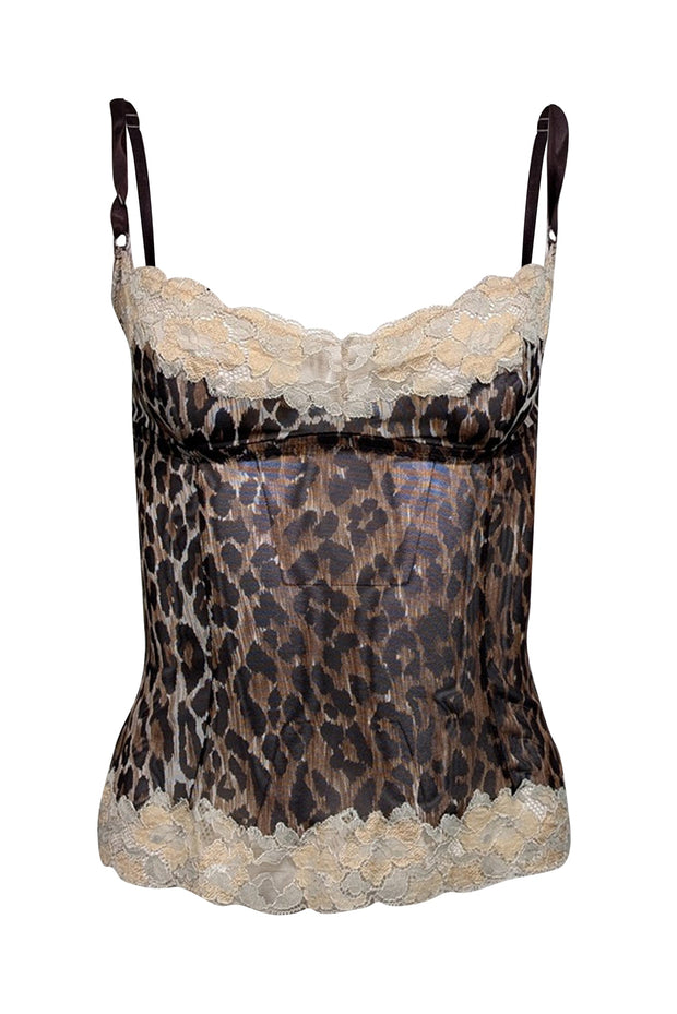 Current Boutique-Dolce & Gabbana - Tan & Brown Leopard Print Lace Trim Tank Sz M