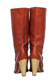Current Boutique-Dolce & Gabbana - Tan Leather Tall Boots w/ Gold Heel Sz 7.5