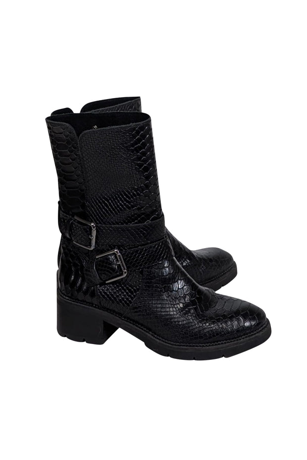 Current Boutique-Donald J Pliner - Black Croc Embossed Leather Boots Sz 9.5