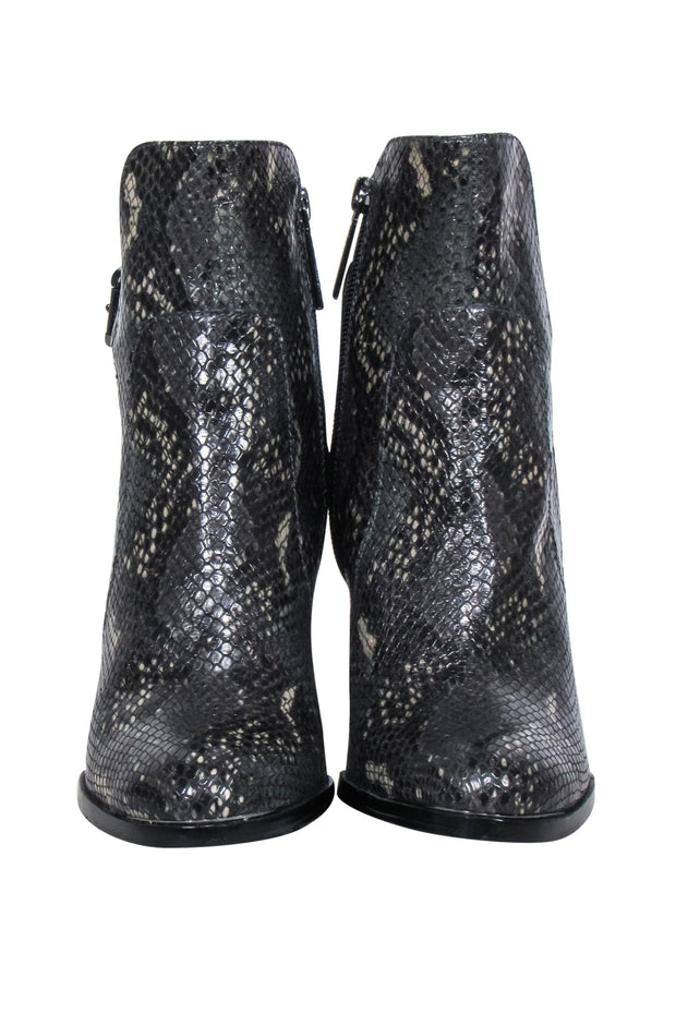 Current Boutique-Donald J Pliner - Grey & Black Python Embossed Leather Heeled Booties Sz 8.5