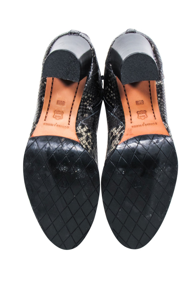 Current Boutique-Donald J Pliner - Grey & Black Python Embossed Leather Heeled Booties Sz 8.5