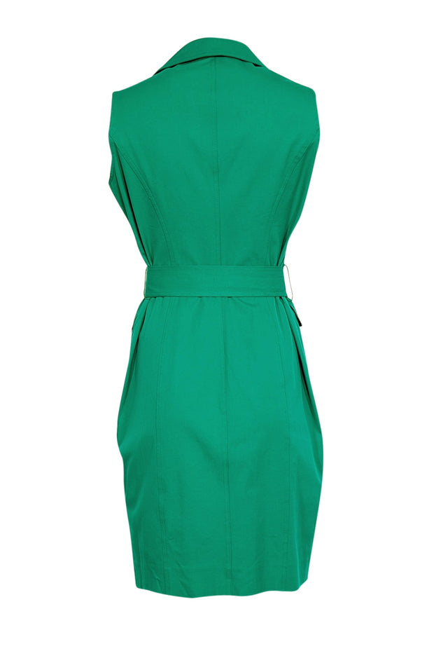 Current Boutique-Donna Karan - Green Collared Button Down Sleeveless Midi Dress Sz 8