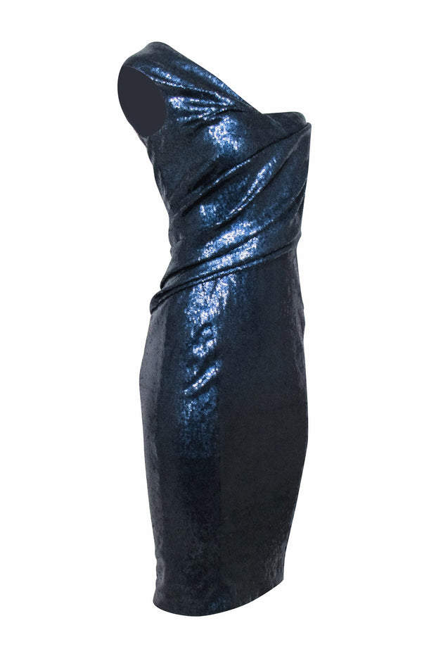 Current Boutique-Donna Karan - Navy Sequins One Shoulder Dress Sz 6
