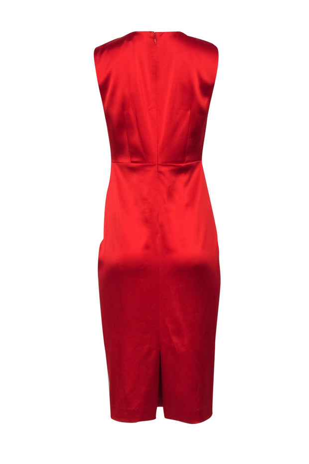 Current Boutique-Donna Karan - Red Satin Sleeveless Middle Ruched Dress Sz 8