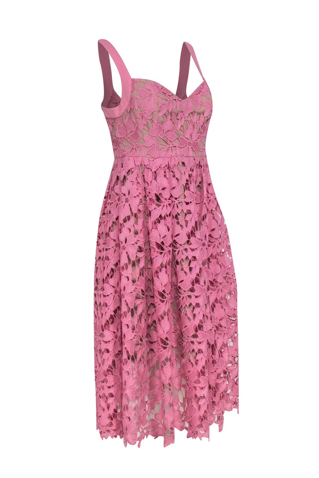 Current Boutique-Donna Morgan - Pink Embroidered Lace Sleeveless Midi Dress Sz 6
