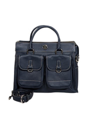 Current Boutique-Dooney & Bourke - Navy Blue Pebbled Leather Double Pocket Front Shoulder Bag