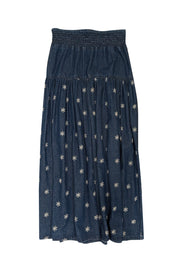 Current Boutique-Double D Ranch - Blue Denim w/ White Eyelet Flowers Maxi Skirt Sz 8