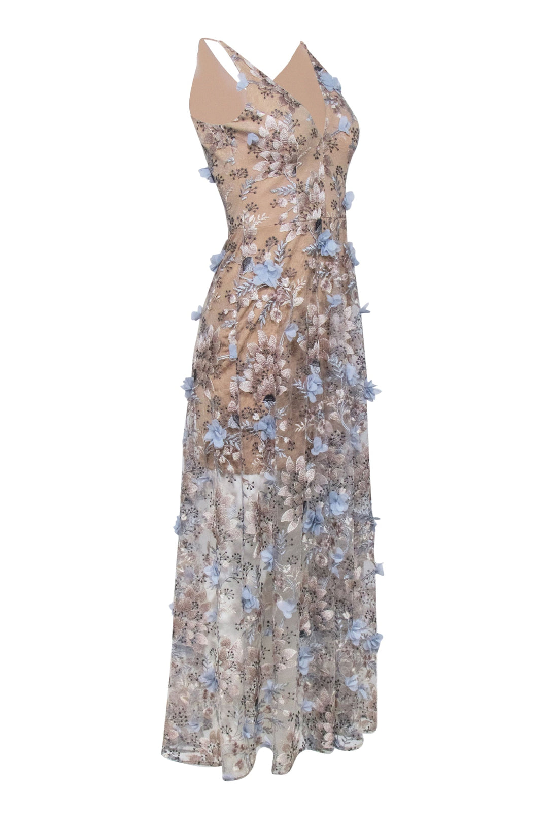 Dress the Population - Tan Sleeveless w/ 3D Flowers 'Sidney Gown' Maxi –  Current Boutique