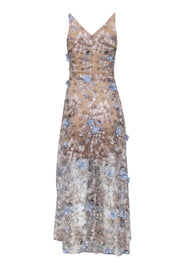 Current Boutique-Dress the Population - Tan Sleeveless w/ 3D Flowers 'Sidney Gown' Maxi Dress Sz S