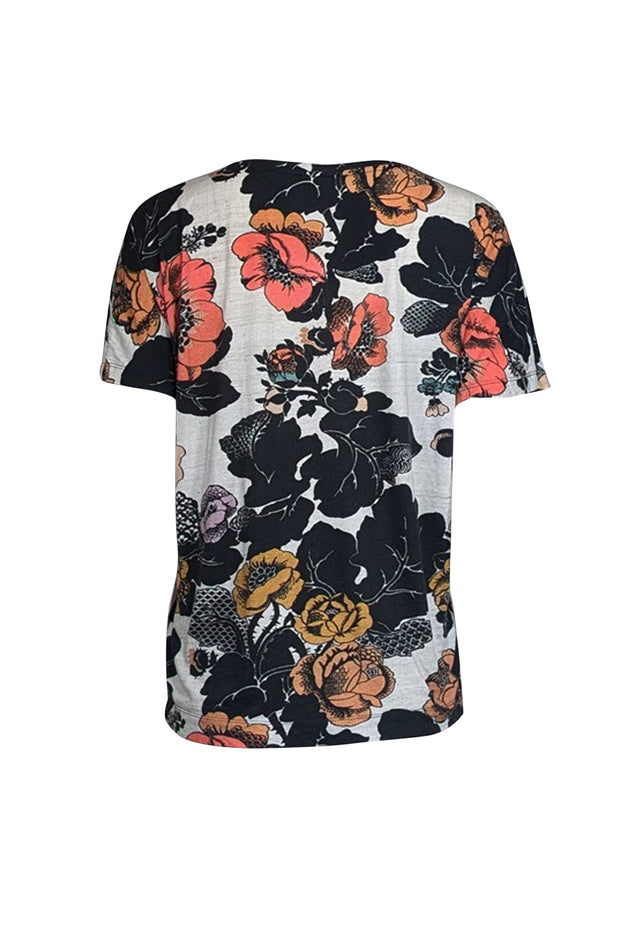 Current Boutique-Dries Van Noten - Grey, Black, & Multicolor Floral T-Shirt Sz S