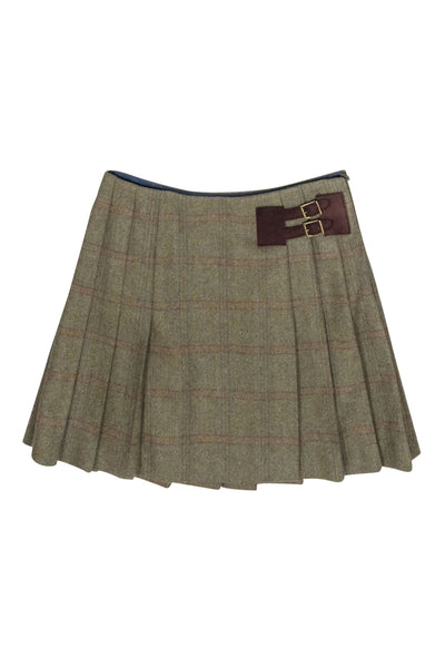 Current Boutique-Dubarry - Olive & Multicolor Tweed Mini Skirt w/ Leather Buckles Sz 4