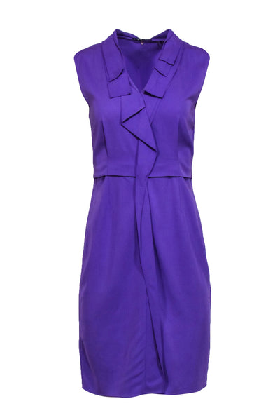 Current Boutique-EIie Tahari - Purple Sleeveless Silk Blend Ruffle Front Dress Sz 4