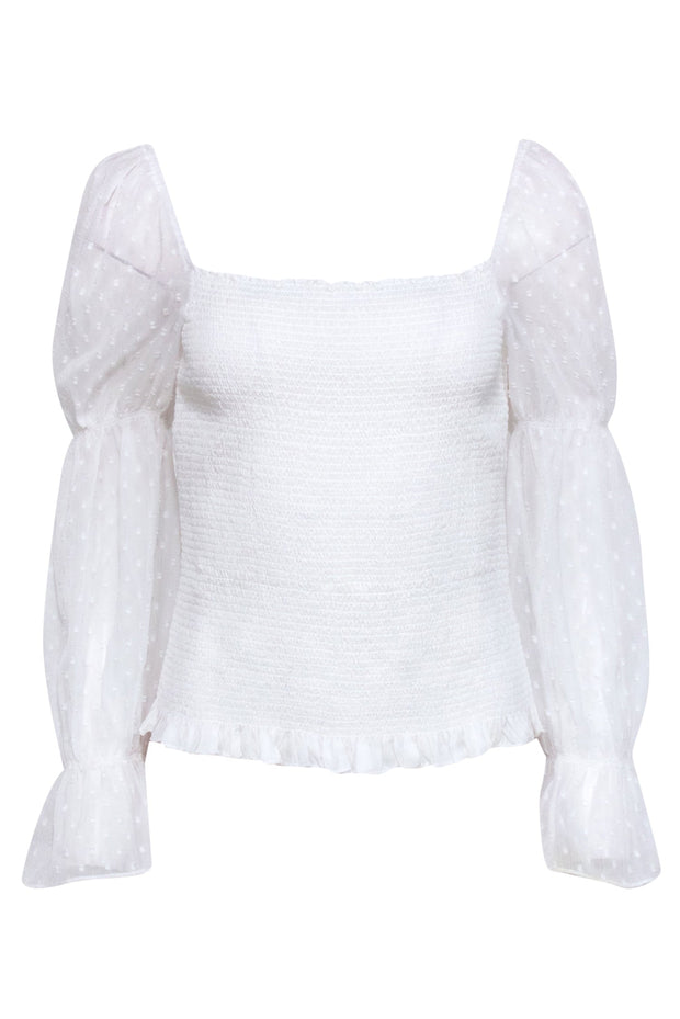 Current Boutique-Ecru - White Textured Smocked Long Sleeve Top Sz M