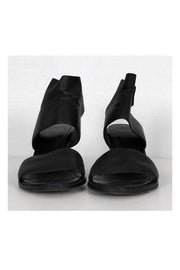 Current Boutique-Eileen Fisher - Black Leather Open Toe w/ Stacked Heel Sz 8