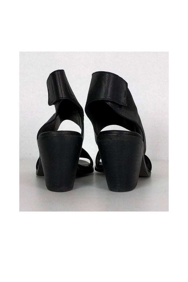 Current Boutique-Eileen Fisher - Black Leather Open Toe w/ Stacked Heel Sz 8