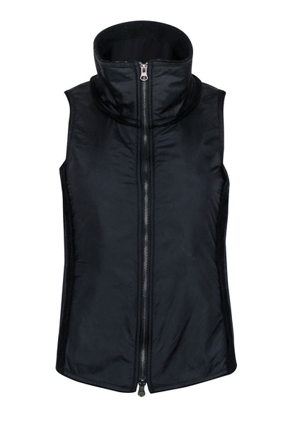 Current Boutique-Eileen Fisher - Black Wool & Nylon Vest w/ Stand Collar Sz XXS