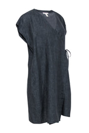 Current Boutique-Eileen Fisher - Dark Grey Chambray Organic Linen Wrap Dress Sz S