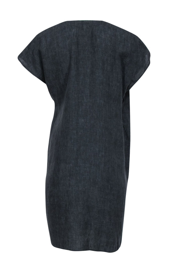 Current Boutique-Eileen Fisher - Dark Grey Chambray Organic Linen Wrap Dress Sz S