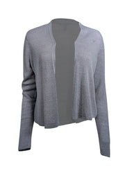 Current Boutique-Eileen Fisher - Grey Organic Linen & Cotton Blend Open Front Cardigan Sz S