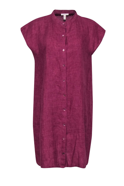 Current Boutique-Eileen Fisher - Purple Organic Linen Button Front Dress Sz S