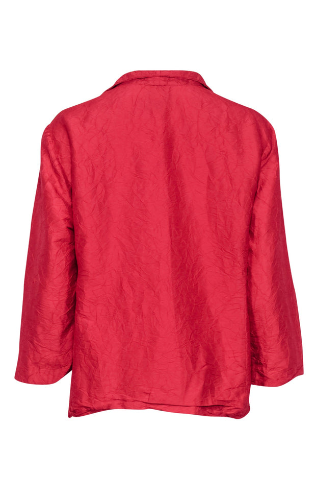 Current Boutique-Eileen Fisher - Red Crushed Silk Button Down Blouse Sz L