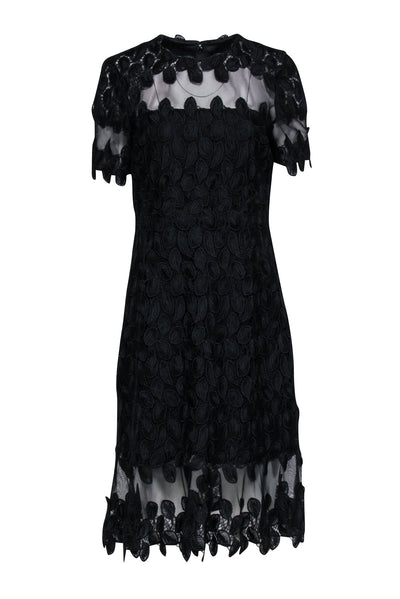 Current Boutique-Elie Tahari - Black Eyelet Lace Short Sleeve Dress Sz 12
