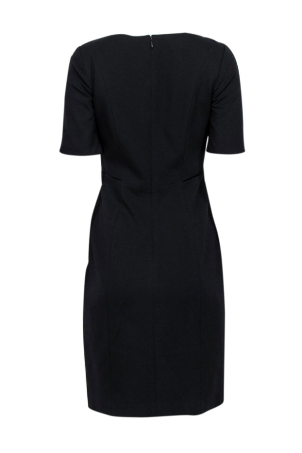 Current Boutique-Elie Tahari - Black Short Sleeve Midi Length Sheath Dress Sz 6