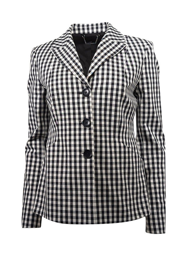 Current Boutique-Elie Tahari - Black & White Gingham Print Cotton Blazer Sz 6