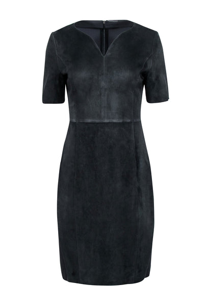 Current Boutique-Elie Tahari - Charcoal Grey Suede Front Shift Dress Sz 8