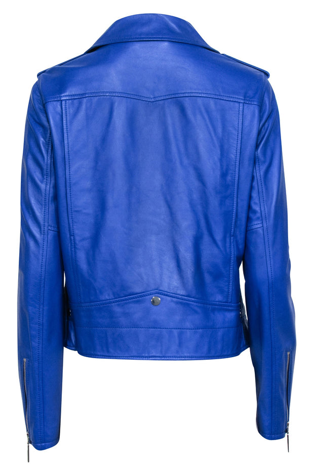 Current Boutique-Elie Tahari - Cobalt Blue Leather Moto Jacket Sz M
