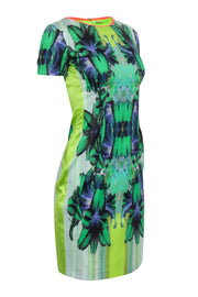 Current Boutique-Elie Tahari - Green & Multi Color Print Short Sleeve Dress Sz 4