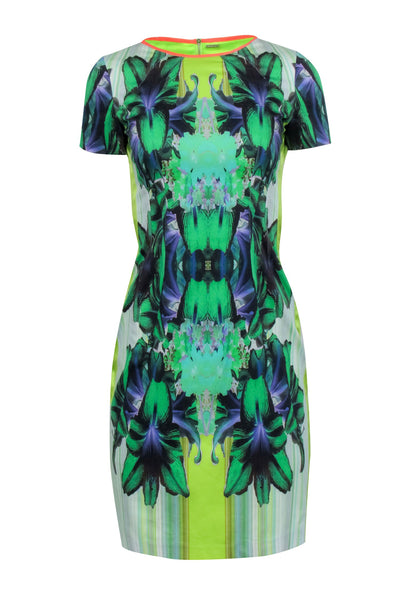 Elie Tahari - Green & Multi Color Print Short Sleeve Dress Sz 4