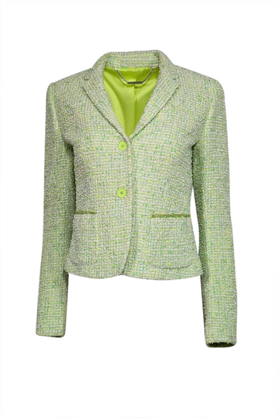 Current Boutique-Elie Tahari - Green Tweed w/ Mesh Pocket Trim Short Blazer Sz 6