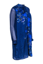 Current Boutique-Elie Tahari - Indigo Floral Print Silk Shift Dress Sz L