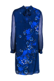 Current Boutique-Elie Tahari - Indigo Floral Print Silk Shift Dress Sz L