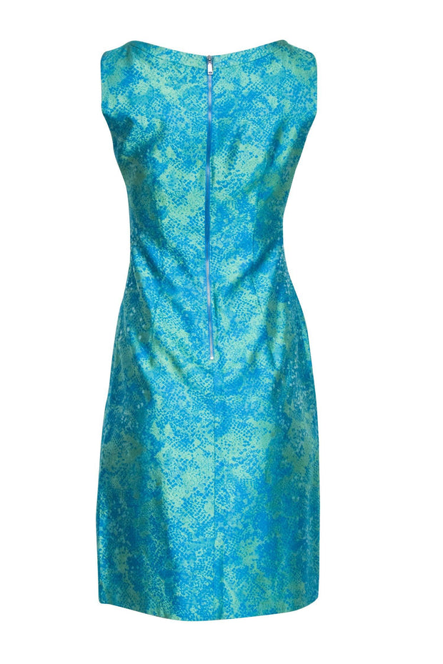 Current Boutique-Elie Tahari - Iridescent Teal and Green Sleeveless Sheath Dress w/ Snake Print Sz 6