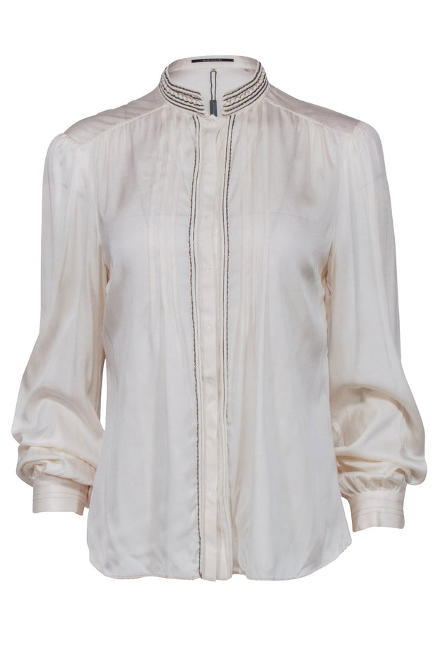 Current Boutique-Elie Tahari - Ivory Silk Blend Button Front Long Sleeve Blouse Sz M