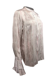 Current Boutique-Elie Tahari - Light Grey & Pale Pink Snakeskin Print Silk Blouse Sz M