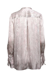 Current Boutique-Elie Tahari - Light Grey & Pale Pink Snakeskin Print Silk Blouse Sz M