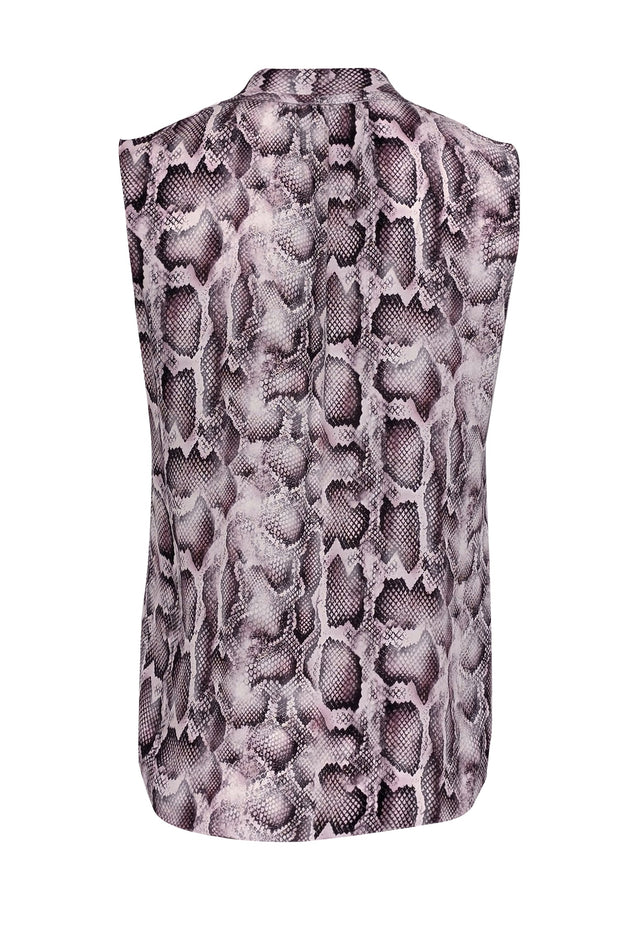 Current Boutique-Elie Tahari - Light Pink & Black Snakeskin Print Sleeveless Silk Top Sz S