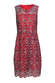 Current Boutique-Elie Tahari - Red Floral Eyelet Lace Sheath Dress Sz 6