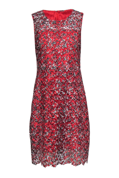 Current Boutique-Elie Tahari - Red Floral Eyelet Lace Sheath Dress Sz 6